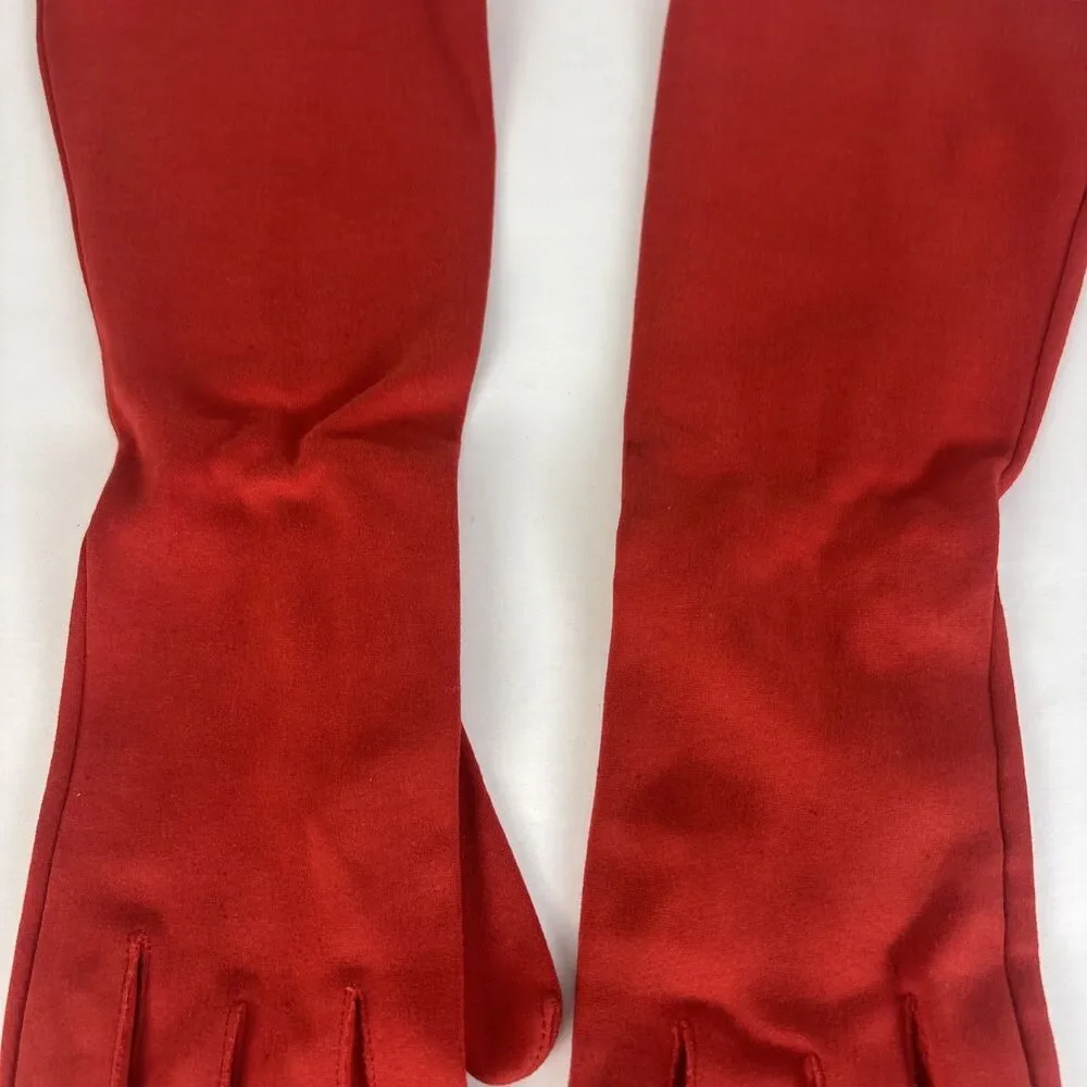 VTG Crescendoe Red Gloves Size 7 1/2 (7.5) Long Opera